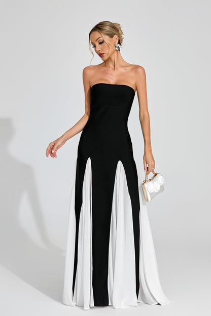 Στράπλες Φόρεμα Άδωνις σε Μαύρο και Λευκό