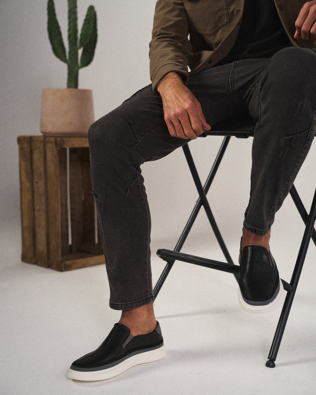 Men's Black Slip-On Sneakers with Modern Sole