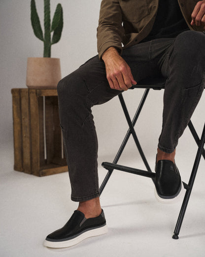 Men's Black Slip-On Sneakers with Modern Sole