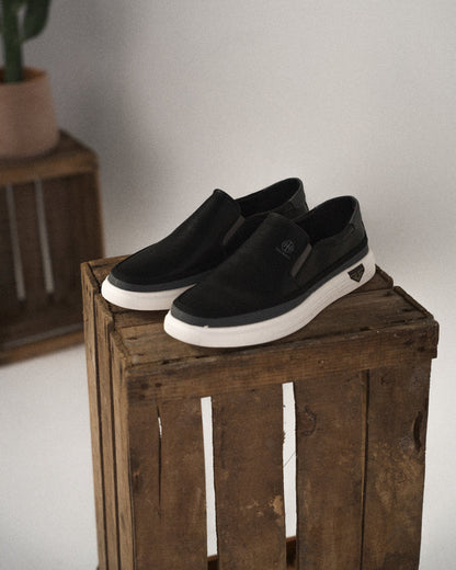 Men's Black Slip-On Sneakers with Modern Sole