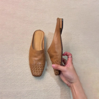 Vintage Artistic Fashion Casual Sandals Woven Lazy Slip-On Open-Toe Half Slippers