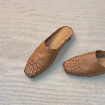 Vintage Artistic Fashion Casual Sandals Woven Lazy Slip-On Open-Toe Half Slippers