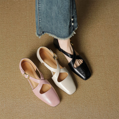 Cavra Genuine Leather Cross-Strap Heels
