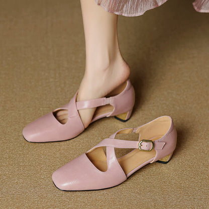 Cavra Genuine Leather Cross-Strap Heels