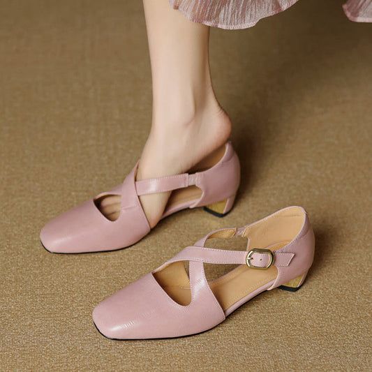 Cavra Genuine Leather Cross-Strap Heels
