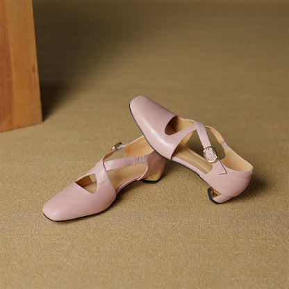 Cavra Genuine Leather Cross-Strap Heels