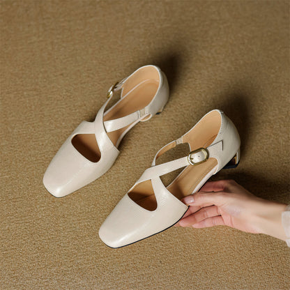 Cavra Genuine Leather Cross-Strap Heels