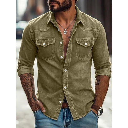 Ανδρικό Πουκάμισο SoftFade™ Casual Πουκάμισο Εργασίας Πουκάμισο Western Κουμπωτό Πουκάμισο Βαμμένο Γαλάζιο Μαύρο Κόκκινο Πράσινο Μακρυμάνικο Μονόχρωμο με Κολάρο Casual Καθημερινό με Μπροστινή Τσέπη Ενδύματα Βαμβακερό