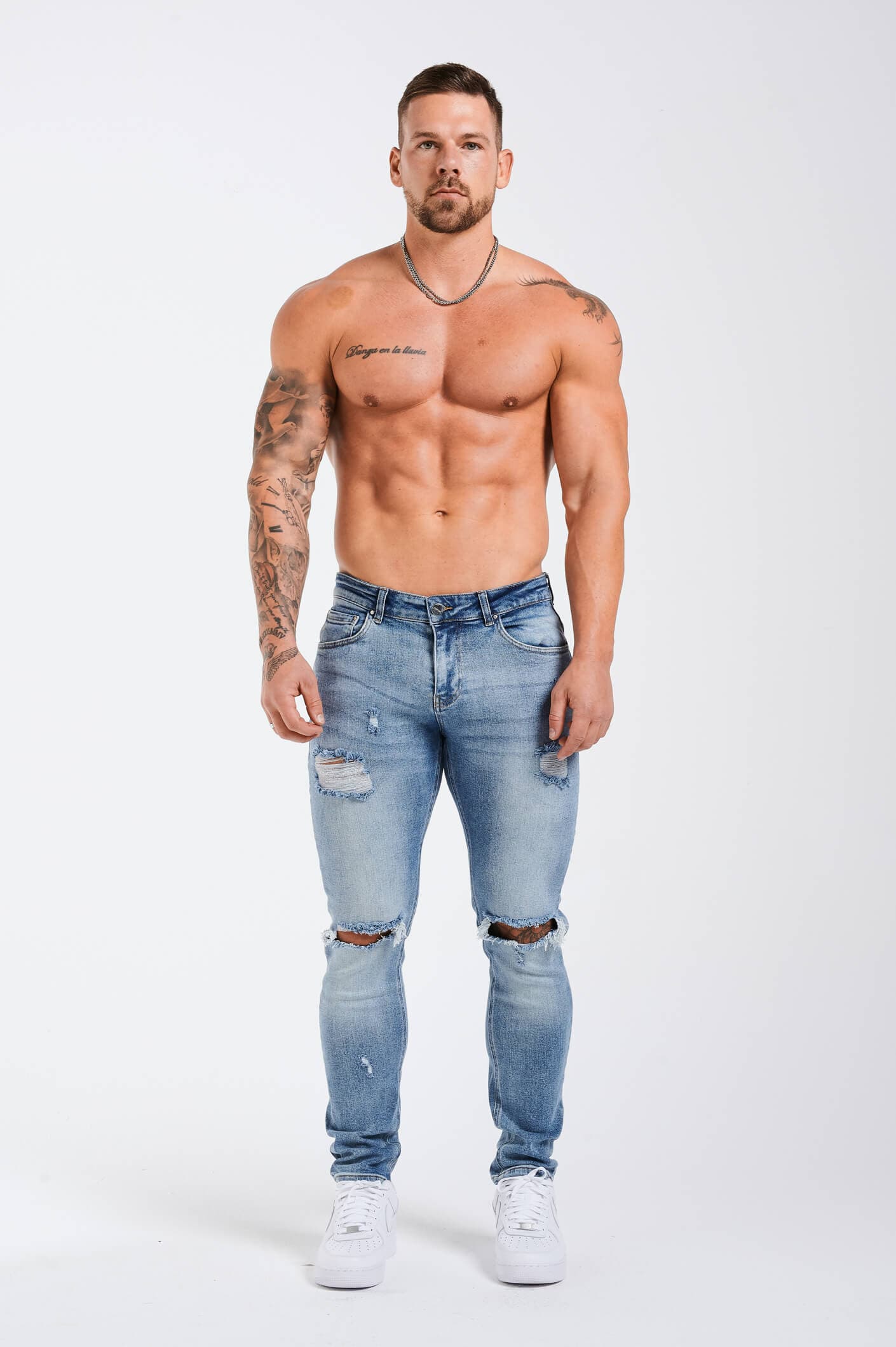 SLIM FIT ΤΖΙΝ 2.0 ΣΚΙΣΜΕΝΟ ΚΑΙ ΕΠΙΔΙΟΡΘΩΜΕΝΟ - ΜΠΛΕ ΜΕΣΑΙΟ