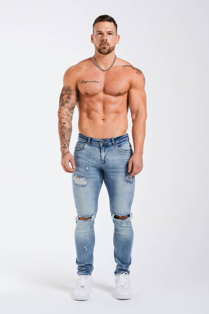SLIM FIT ΤΖΙΝ 2.0 ΣΚΙΣΜΕΝΟ ΚΑΙ ΕΠΙΔΙΟΡΘΩΜΕΝΟ - ΜΠΛΕ ΜΕΣΑΙΟ