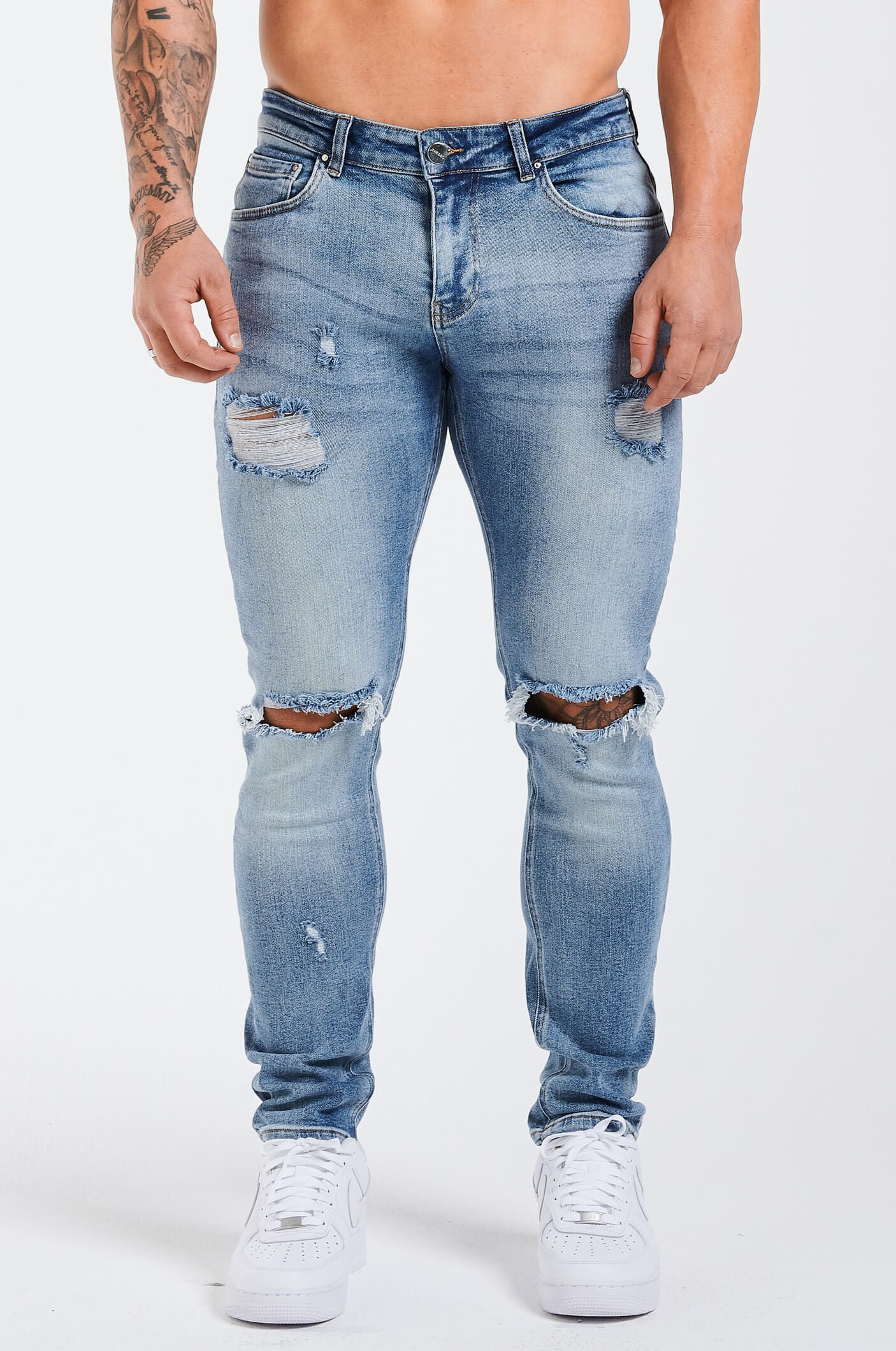 SLIM FIT ΤΖΙΝ 2.0 ΣΚΙΣΜΕΝΟ ΚΑΙ ΕΠΙΔΙΟΡΘΩΜΕΝΟ - ΜΠΛΕ ΜΕΣΑΙΟ