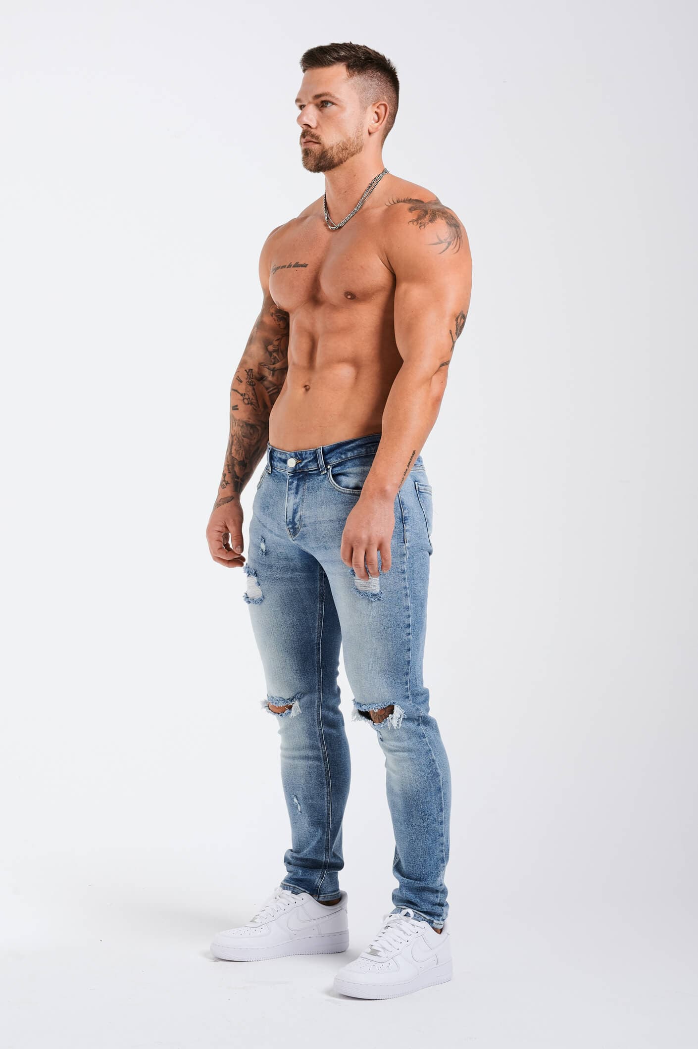 SLIM FIT ΤΖΙΝ 2.0 ΣΚΙΣΜΕΝΟ ΚΑΙ ΕΠΙΔΙΟΡΘΩΜΕΝΟ - ΜΠΛΕ ΜΕΣΑΙΟ
