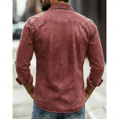 Ανδρικό Πουκάμισο SoftFade™ Casual Πουκάμισο Εργασίας Πουκάμισο Western Κουμπωτό Πουκάμισο Βαμμένο Γαλάζιο Μαύρο Κόκκινο Πράσινο Μακρυμάνικο Μονόχρωμο με Κολάρο Casual Καθημερινό με Μπροστινή Τσέπη Ενδύματα Βαμβακερό