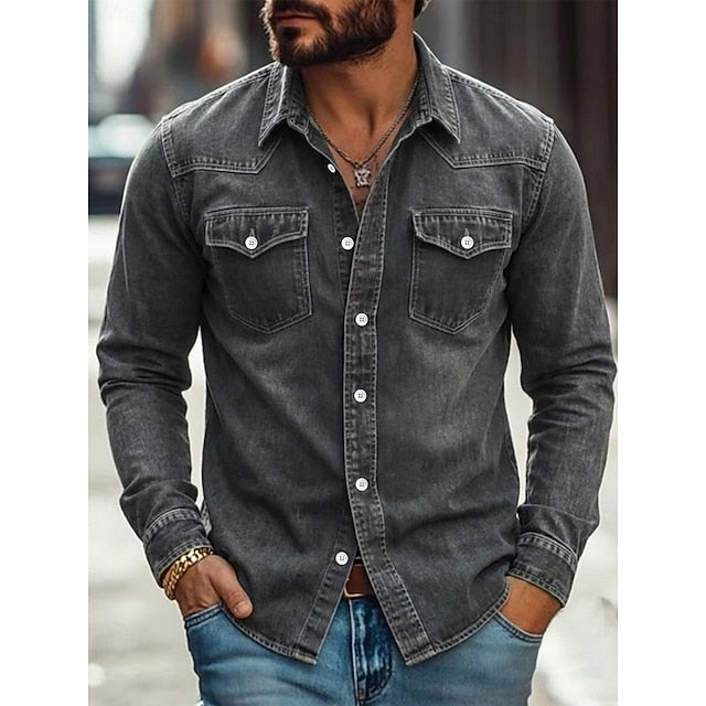 Ανδρικό Πουκάμισο SoftFade™ Casual Πουκάμισο Εργασίας Πουκάμισο Western Κουμπωτό Πουκάμισο Βαμμένο Γαλάζιο Μαύρο Κόκκινο Πράσινο Μακρυμάνικο Μονόχρωμο με Κολάρο Casual Καθημερινό με Μπροστινή Τσέπη Ενδύματα Βαμβακερό