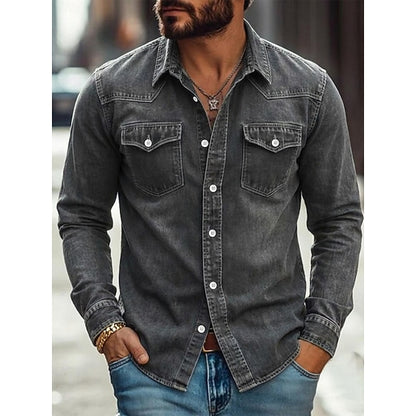 Ανδρικό Πουκάμισο SoftFade™ Casual Πουκάμισο Εργασίας Πουκάμισο Western Κουμπωτό Πουκάμισο Βαμμένο Γαλάζιο Μαύρο Κόκκινο Πράσινο Μακρυμάνικο Μονόχρωμο με Κολάρο Casual Καθημερινό με Μπροστινή Τσέπη Ενδύματα Βαμβακερό