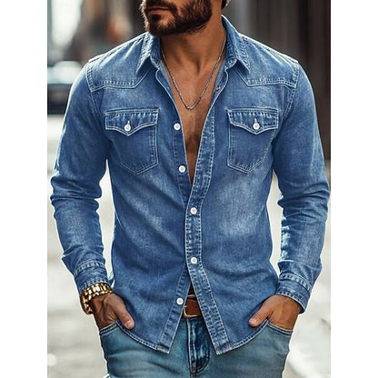 Ανδρικό Πουκάμισο SoftFade™ Casual Πουκάμισο Εργασίας Πουκάμισο Western Κουμπωτό Πουκάμισο Βαμμένο Γαλάζιο Μαύρο Κόκκινο Πράσινο Μακρυμάνικο Μονόχρωμο με Κολάρο Casual Καθημερινό με Μπροστινή Τσέπη Ενδύματα Βαμβακερό
